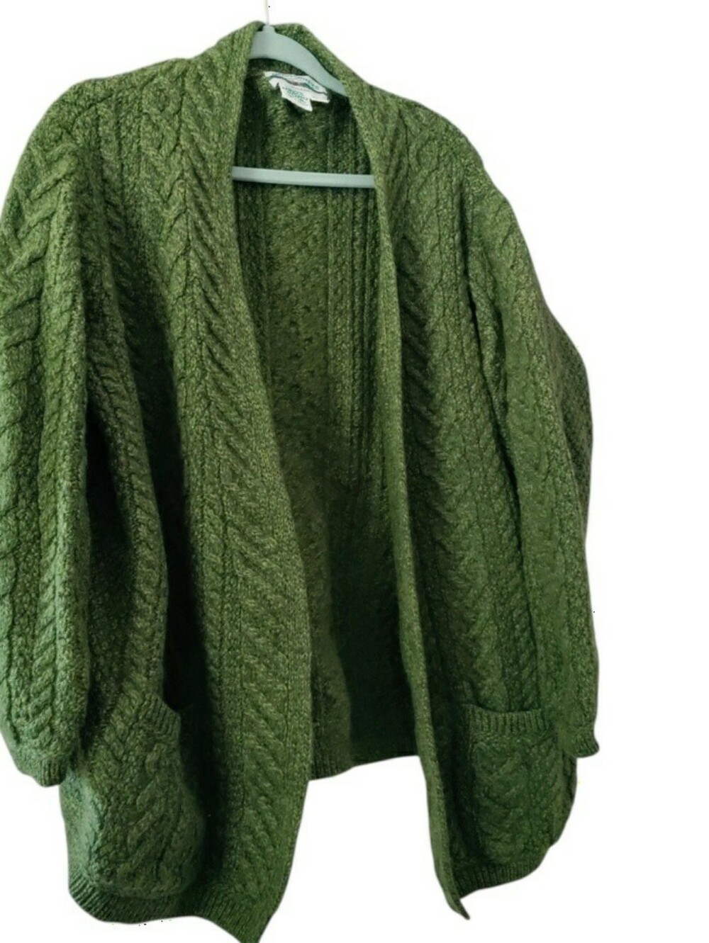 Aran Crafts 100% Merino Wool Cable Knit Sweater Cardigan Irish Boyfriend Fit